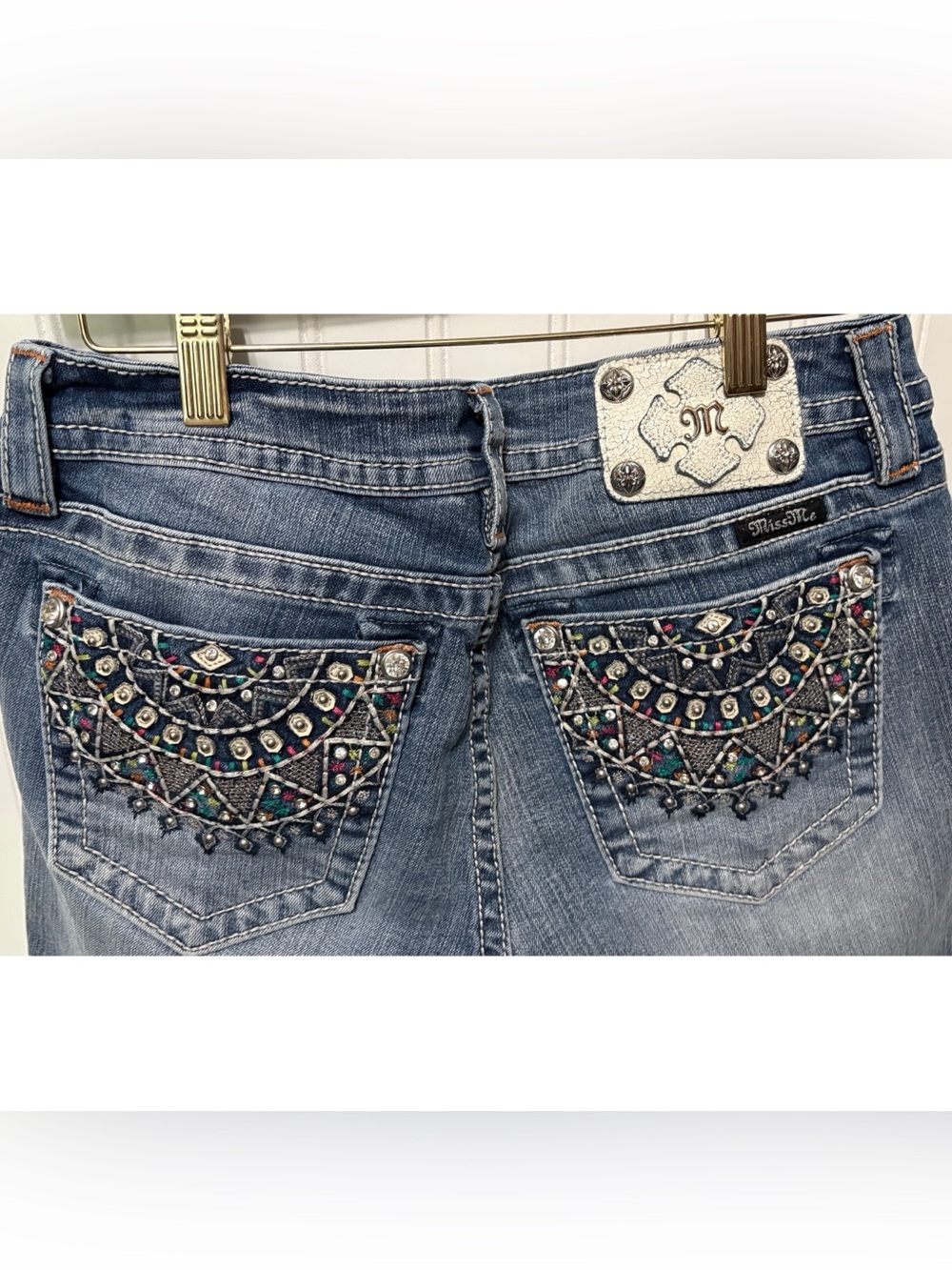 MISS ME Vintage Y2K Sunburst Color Bling Denim Blue Jean Shorts Womens Size 29 - Picture 3 of 4